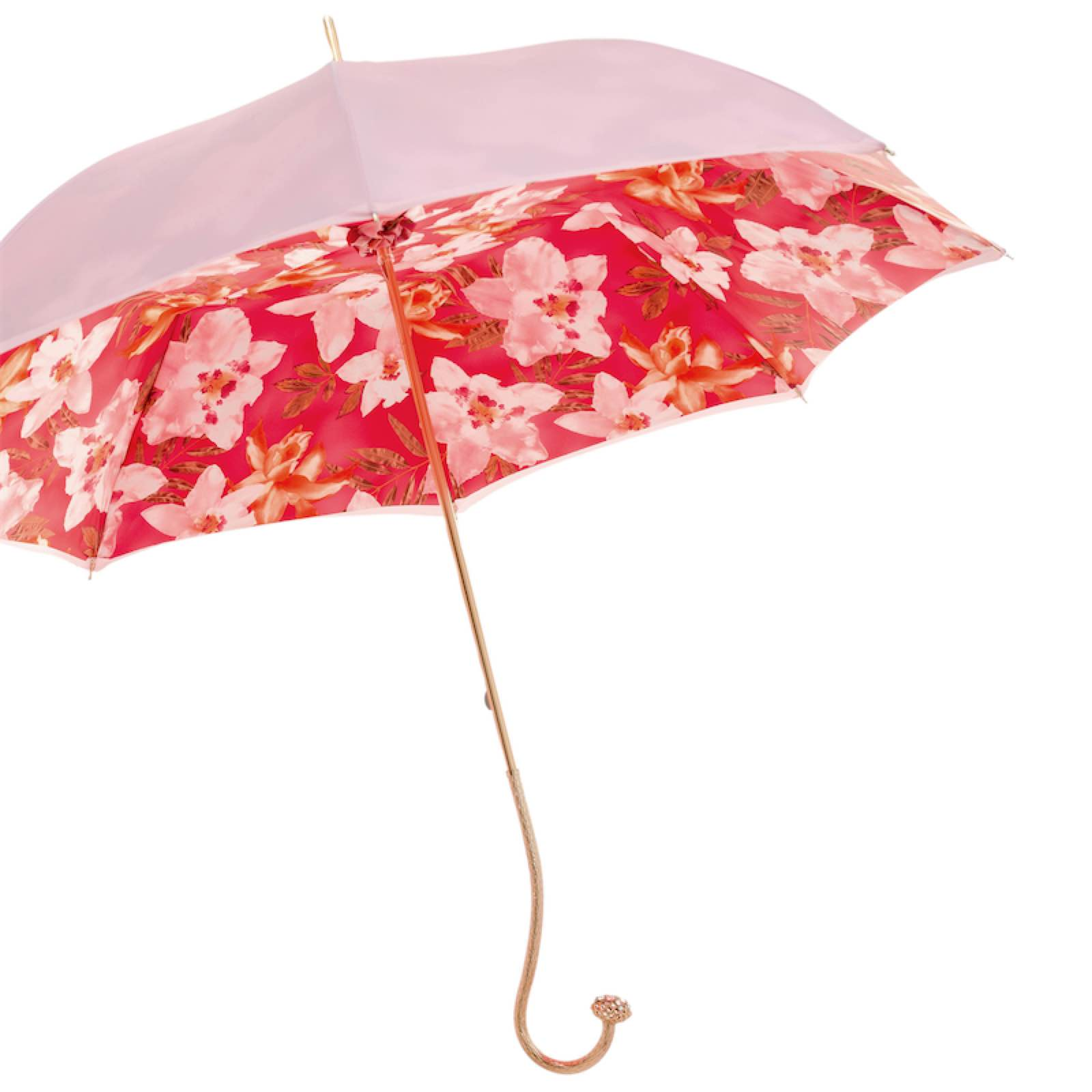Italian Handmade Umbrella – Blush Canopy, Polished Brass Handle, Manual Opening