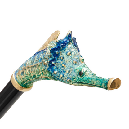 Seahorse Brass Umbrella – Italian Handmade Double Cloth Rain Umbrella With Enameled Handle