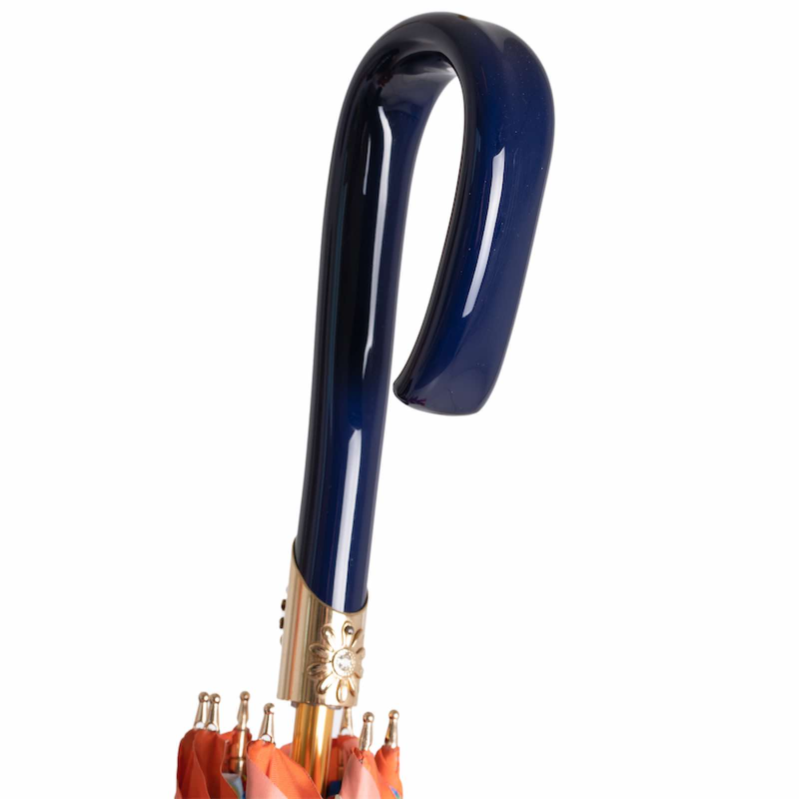 Orange Floral Umbrella – Handmade Italian Rain Umbrella with Acetate Handle