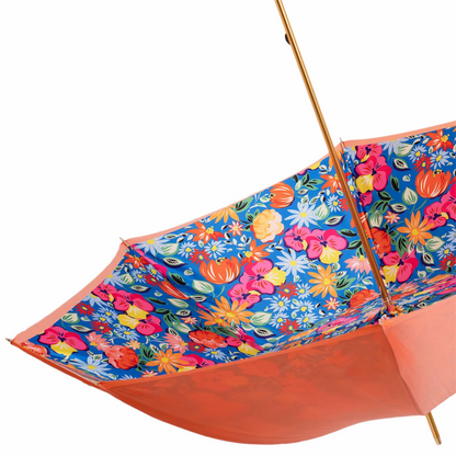 Orange Floral Umbrella – Handmade Italian Rain Umbrella with Acetate Handle