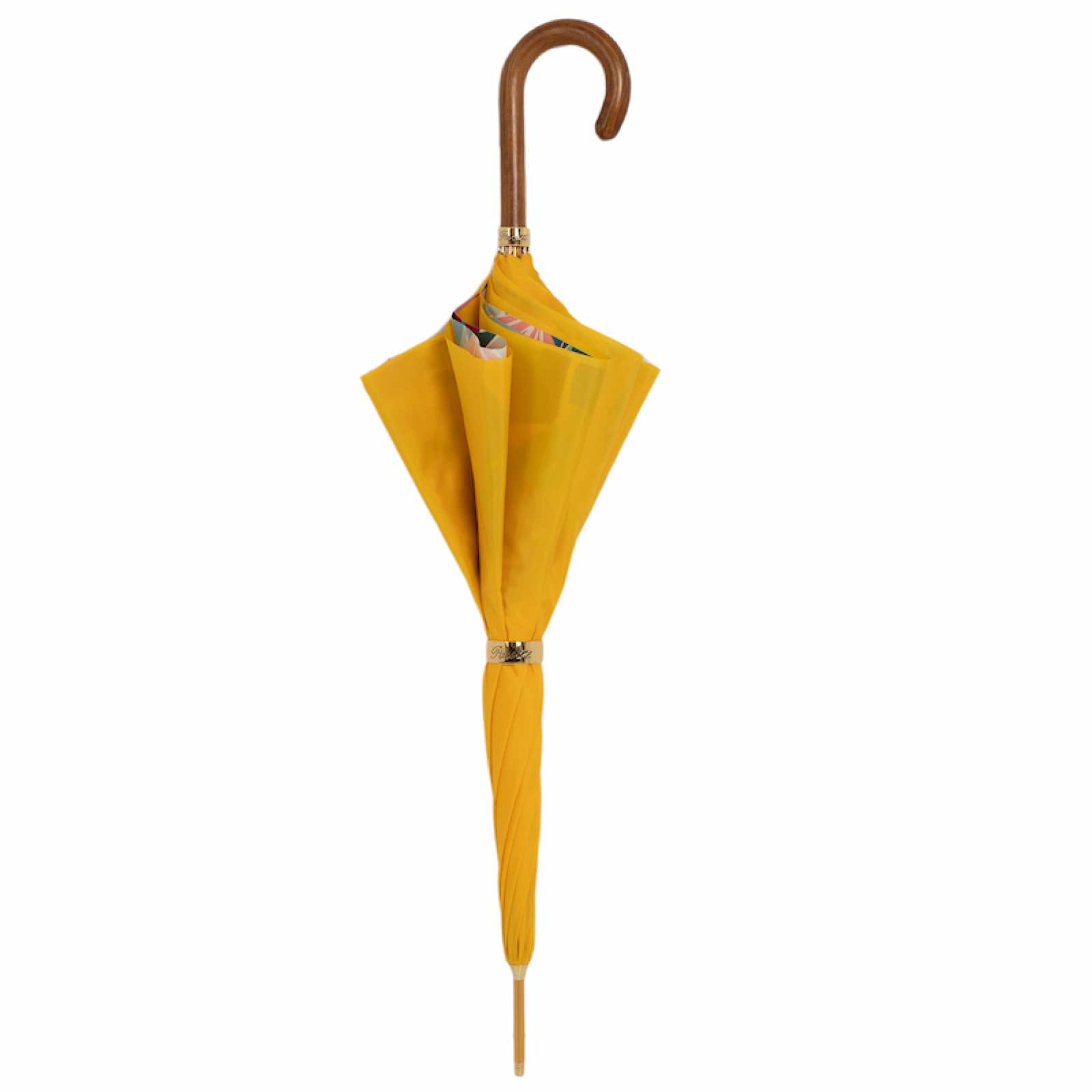 Yellow Tropical Umbrella – Handmade Italian Rain Umbrella With Wooden Handle