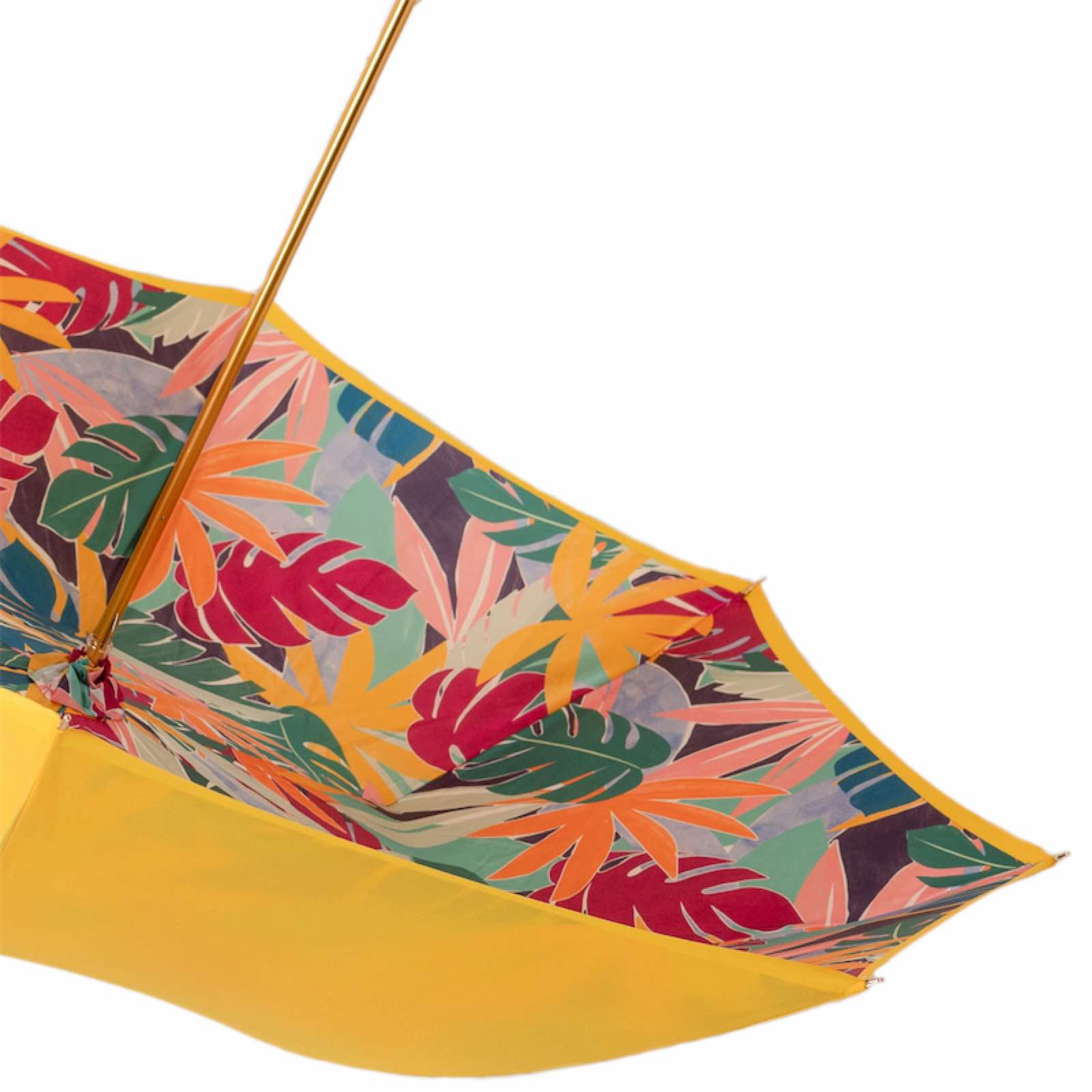 Yellow Tropical Umbrella – Handmade Italian Rain Umbrella With Wooden Handle