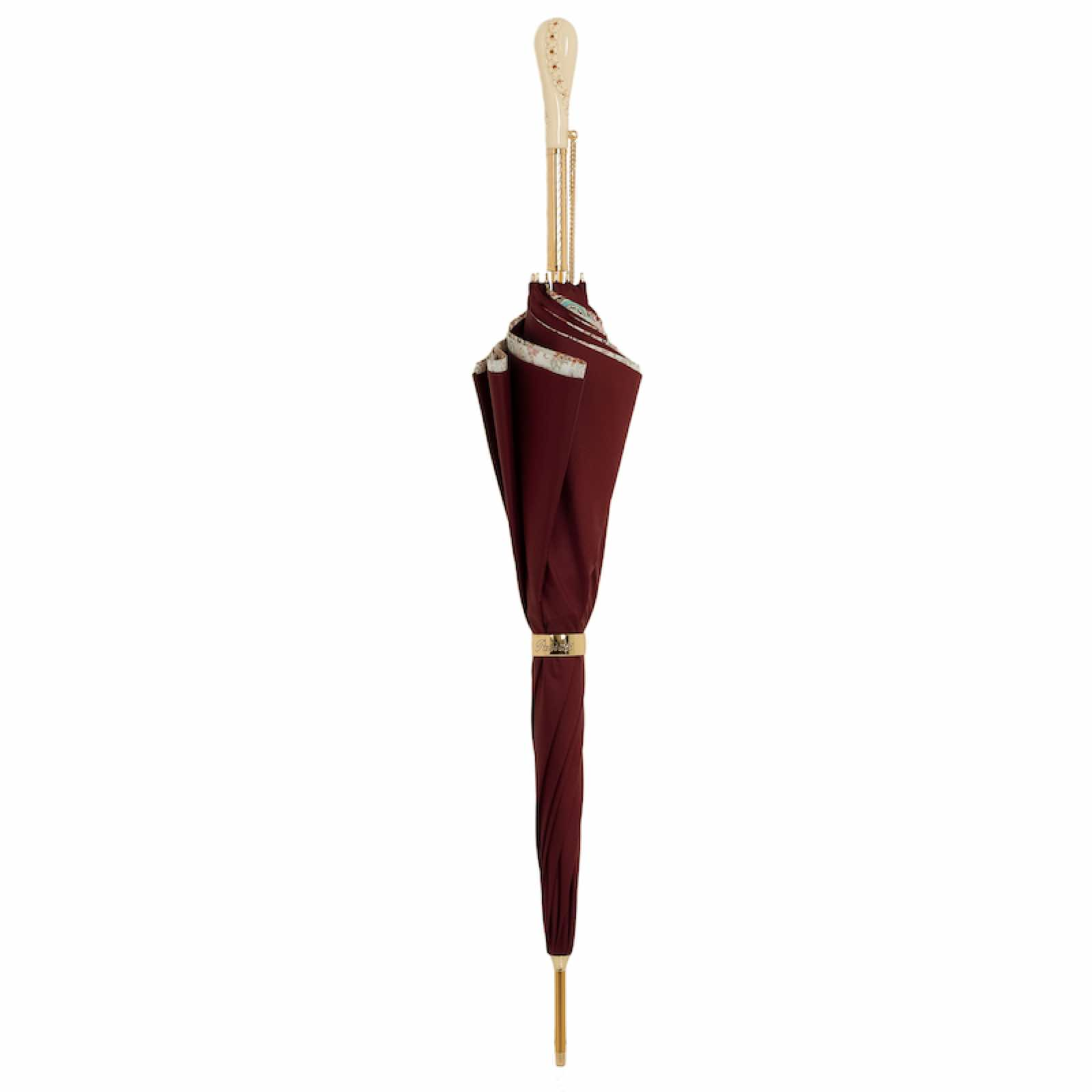 Burgundy Paisley Umbrella – Double Cloth Rain Umbrella with Swarovski Crystal Handle