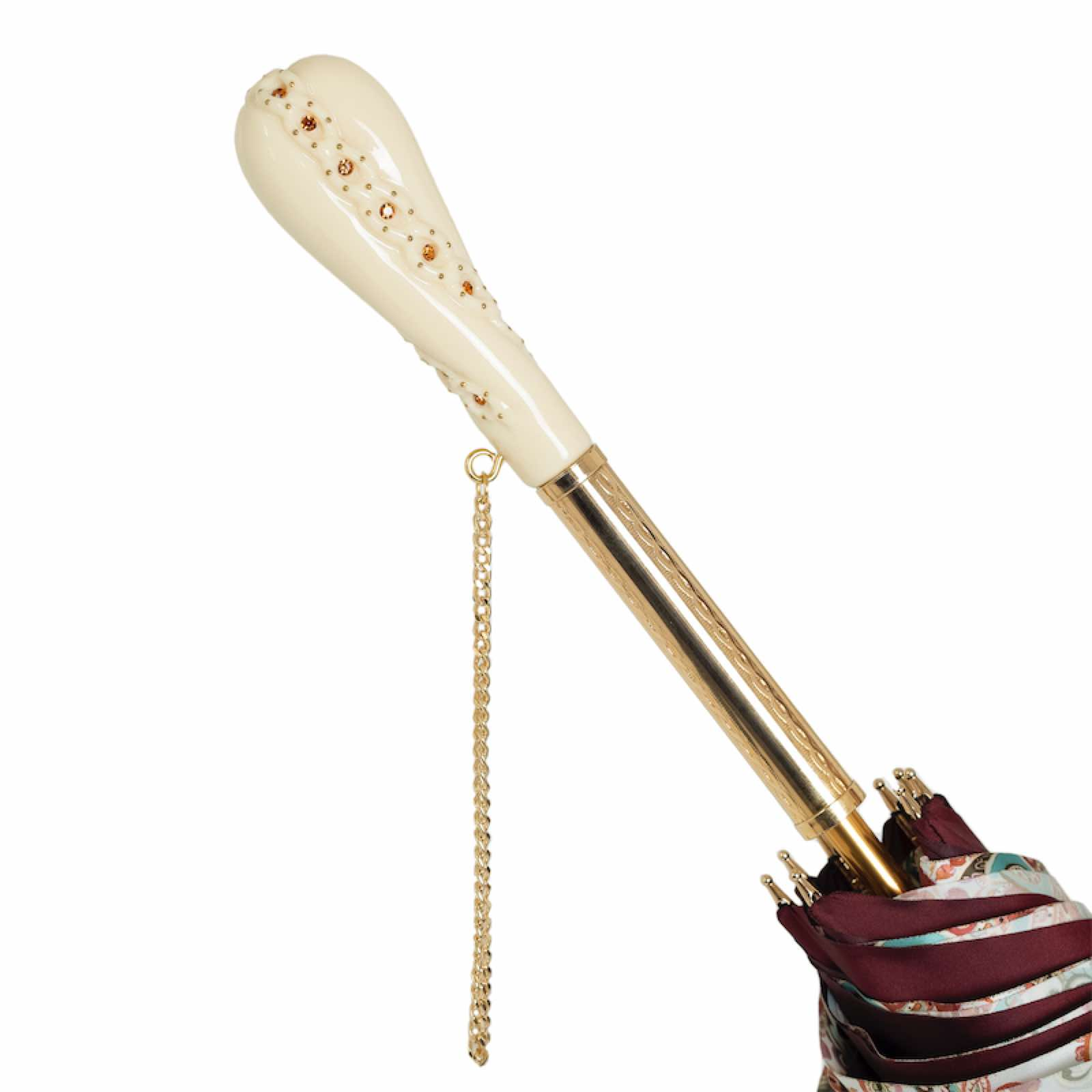 Burgundy Paisley Umbrella – Double Cloth Rain Umbrella with Swarovski Crystal Handle