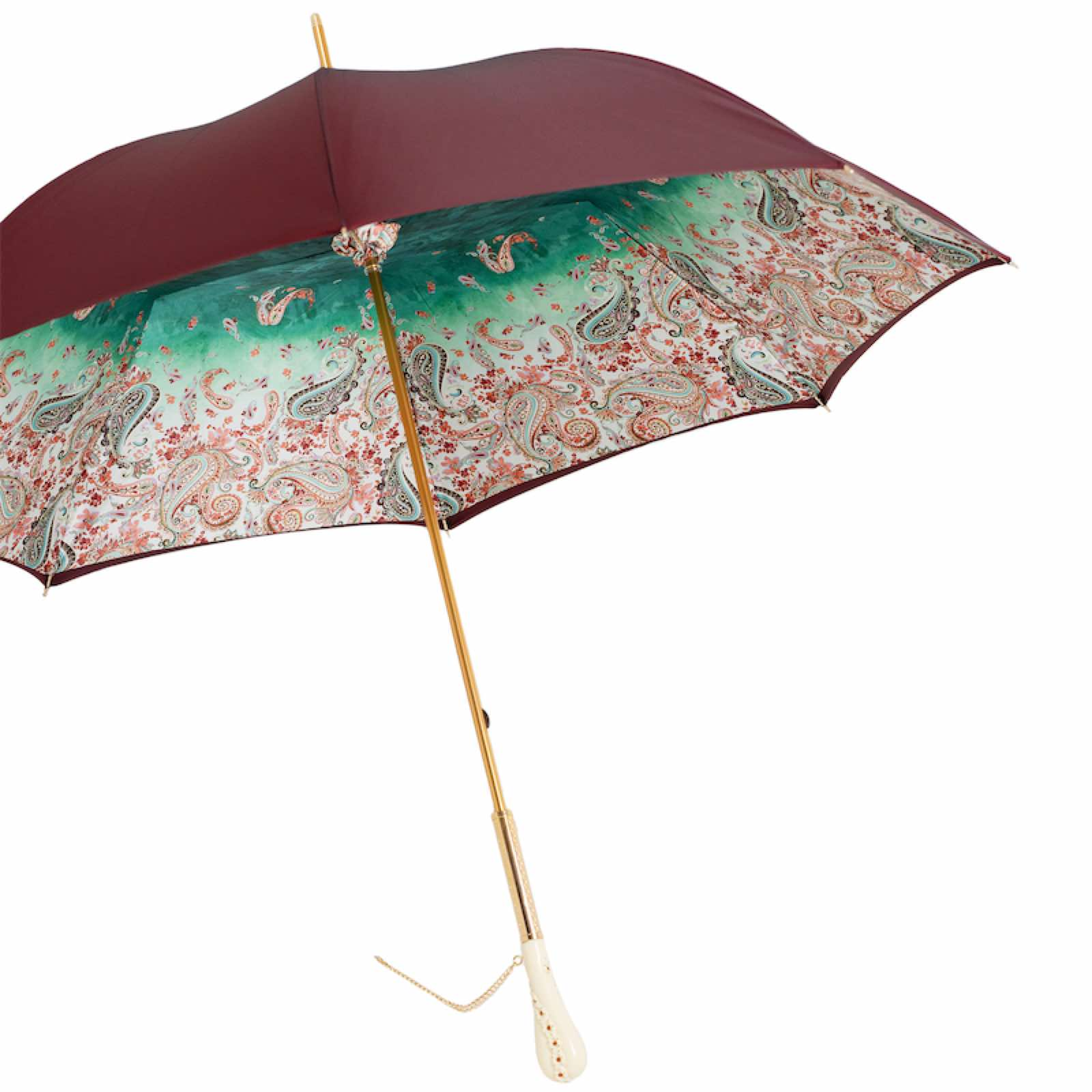 Burgundy Paisley Umbrella – Double Cloth Rain Umbrella with Swarovski Crystal Handle