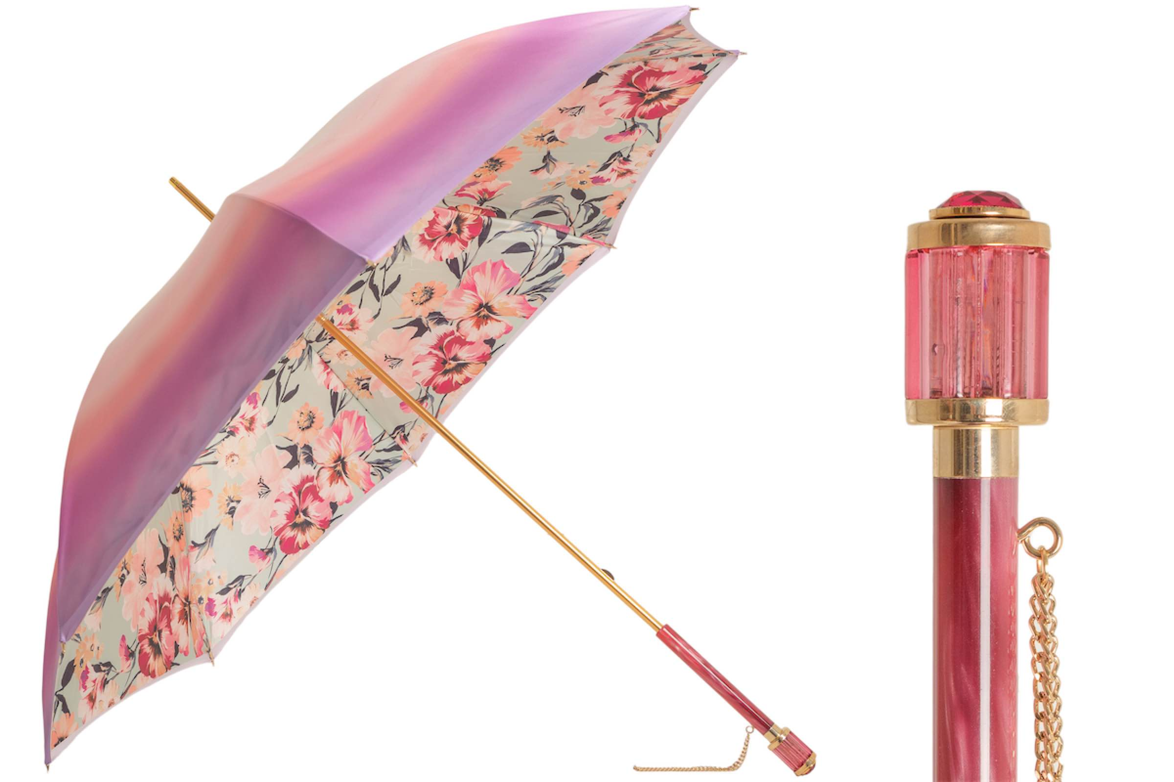 Pink Ombre Umbrella – Handmade Italian Elegance with Floral Print Canopy