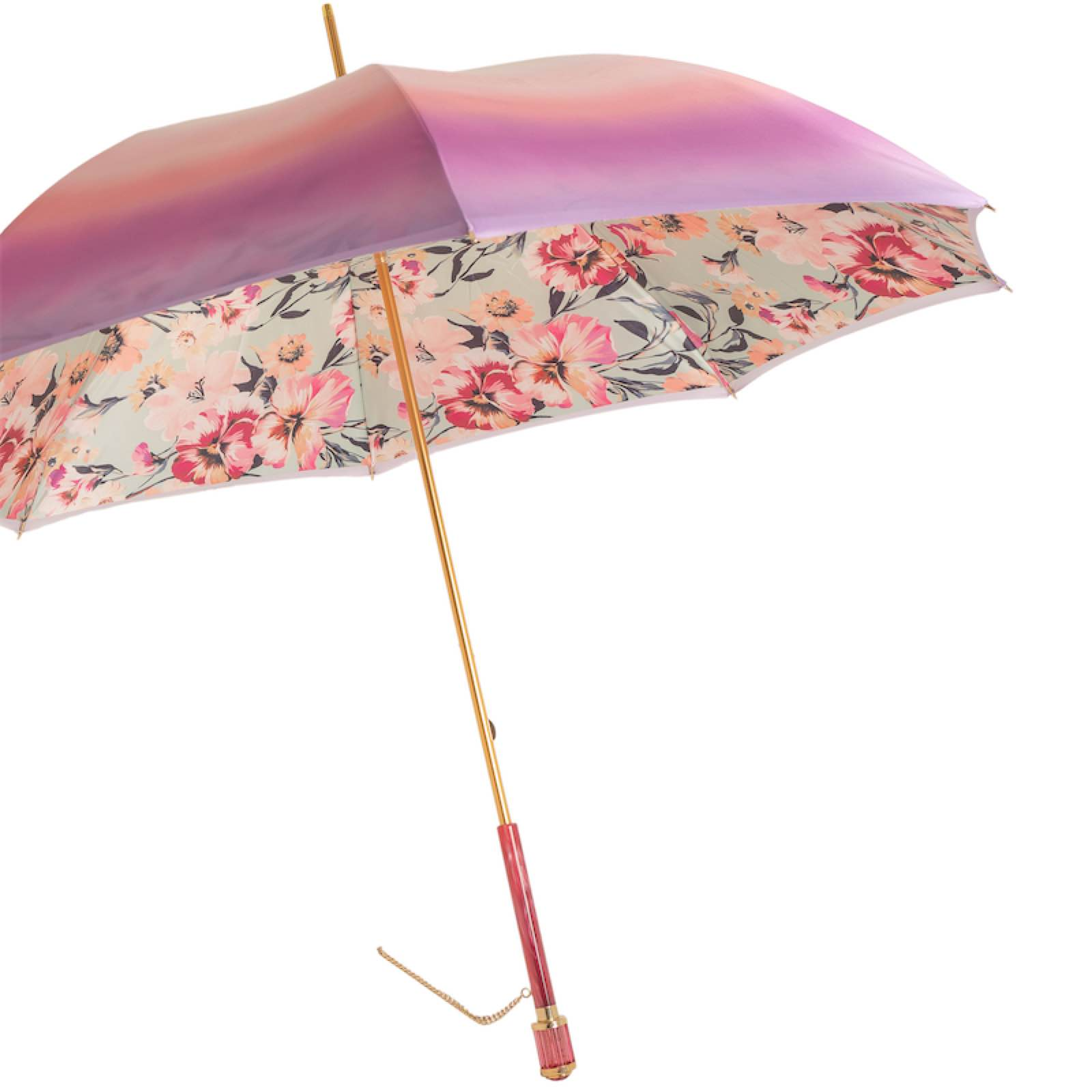 Pink Ombre Umbrella – Handmade Italian Elegance with Floral Print Canopy