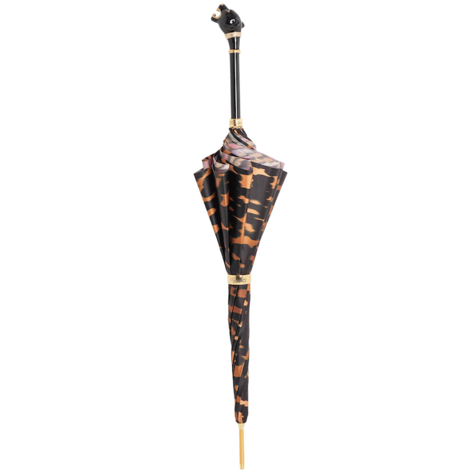 Luxury Panther Umbrella – Italian Handmade Designer Rain Umbrella with Enameled Brass Handle