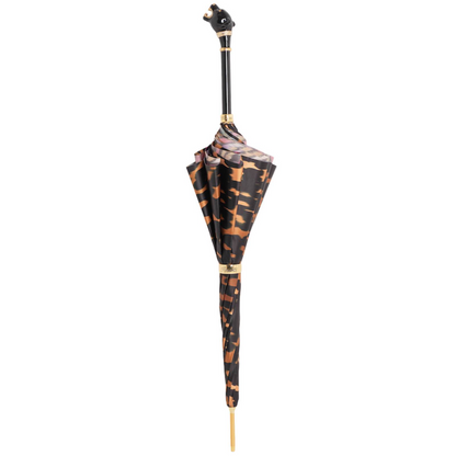 Luxury Panther Umbrella – Italian Handmade Designer Rain Umbrella with Enameled Brass Handle