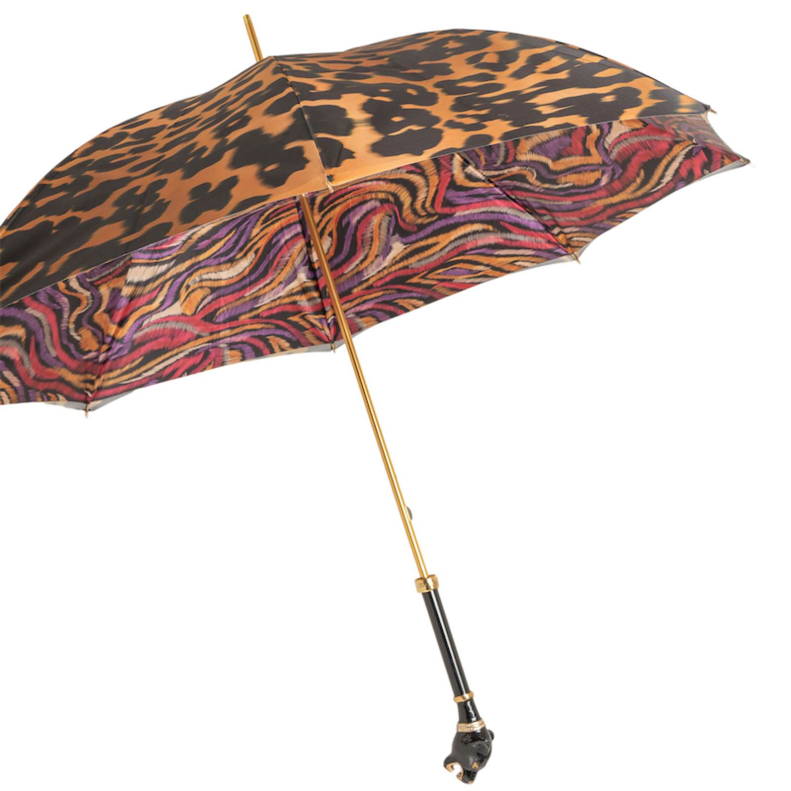 Luxury Panther Umbrella – Italian Handmade Designer Rain Umbrella with Enameled Brass Handle