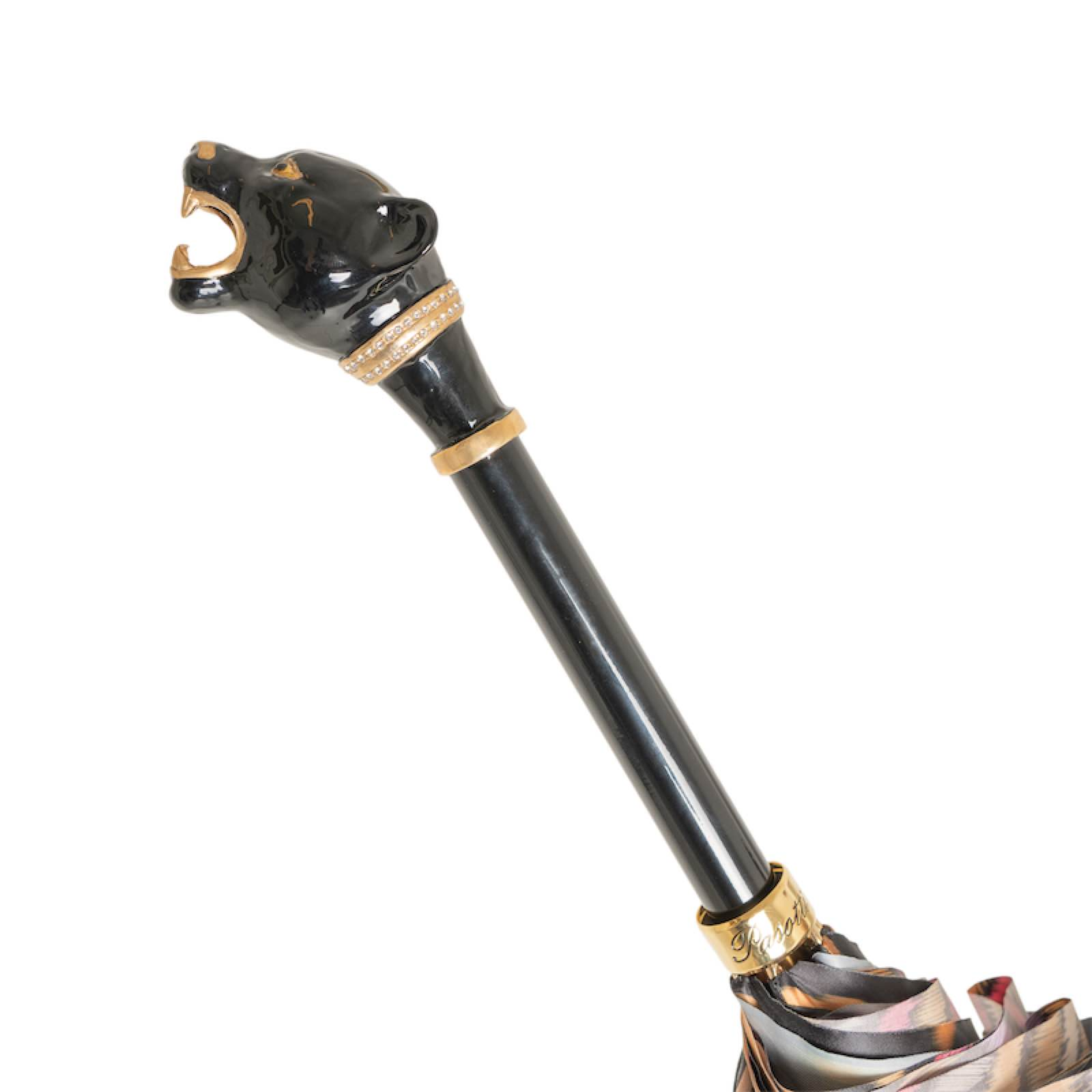Luxury Panther Umbrella – Italian Handmade Designer Rain Umbrella with Enameled Brass Handle