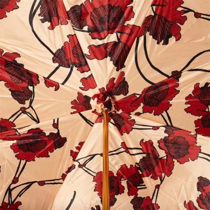 Leather Handle Umbrella – Flowered Burgundy Manual Opening Rain Gear for Women