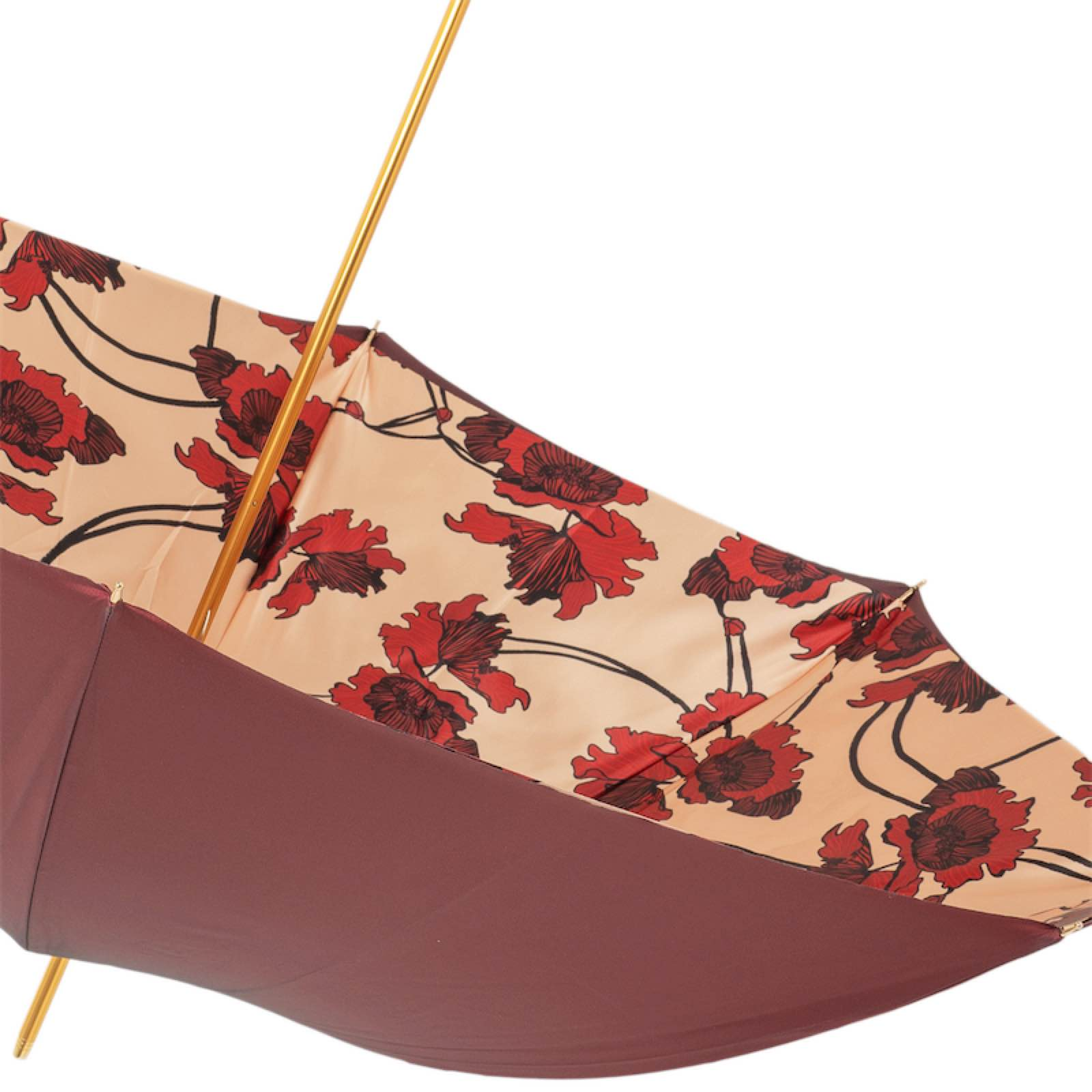 Leather Handle Umbrella – Flowered Burgundy Manual Opening Rain Gear for Women