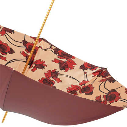 Leather Handle Umbrella – Flowered Burgundy Manual Opening Rain Gear for Women