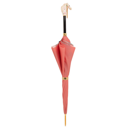 Designer Brass Umbrella – Pink Enameled Handle, Manual Opening, Italian Handmade Rain Gear