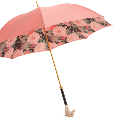 Designer Brass Umbrella – Pink Enameled Handle, Manual Opening, Italian Handmade Rain Gear