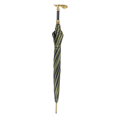 Black Pinstripe Umbrella – Luxury Men's Rain Gear with 24K Gold Handle & Automatic Opening