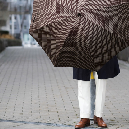 Geometric Jacquard Umbrella – Handmade Italian Chestnut Handle, Manual Open