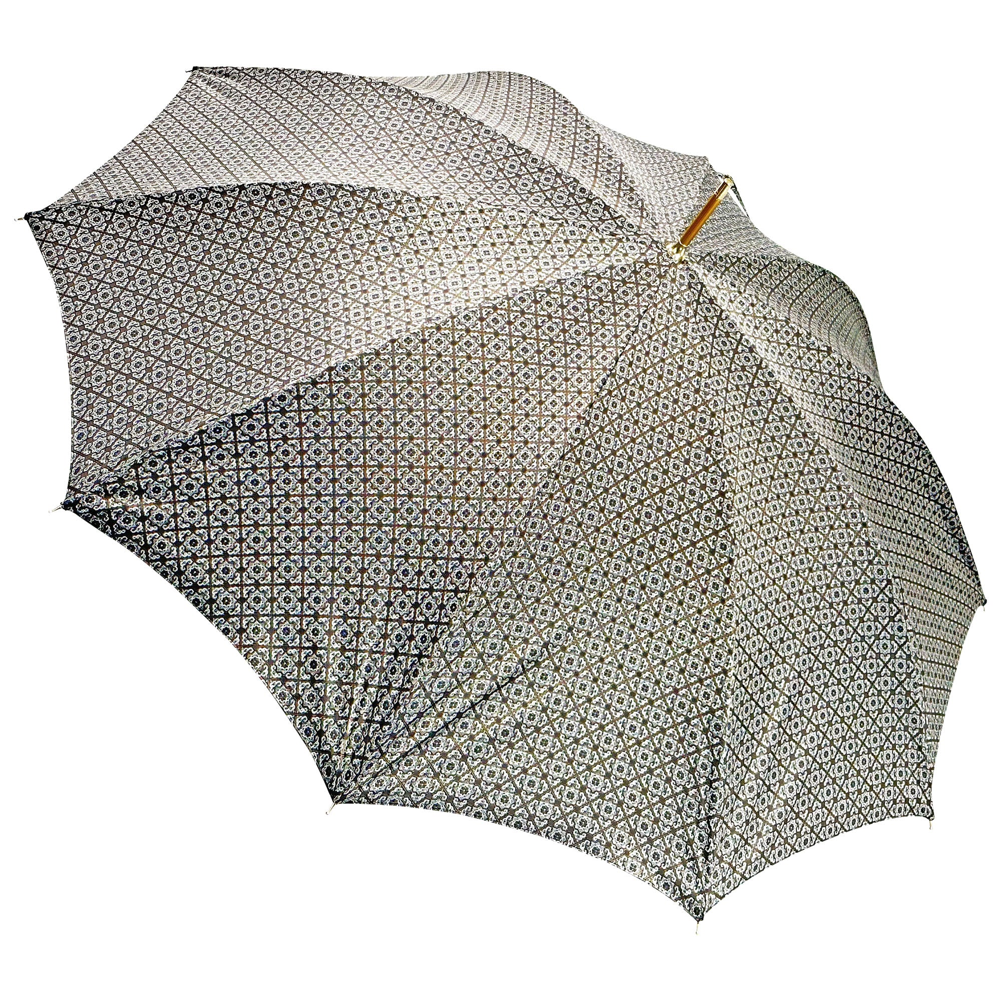 Italian handmade men's umbrella with 24K gold-plated enameled monkey handle and sturdy fabric canopy.