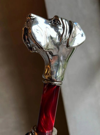 Folding Automatic Umbrella – Polka Dot Labrador Design | Italian Luxury, Silver Handle