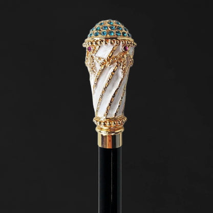 Luxury Gold Walking Cane – Hand-Painted Art Cane with Swarovski Crystals & Black Beech Wood