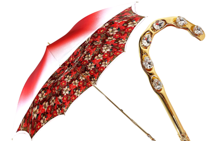 Designer Red Umbrella – Handmade Italian Luxury Satin With 24K Gold Handle
