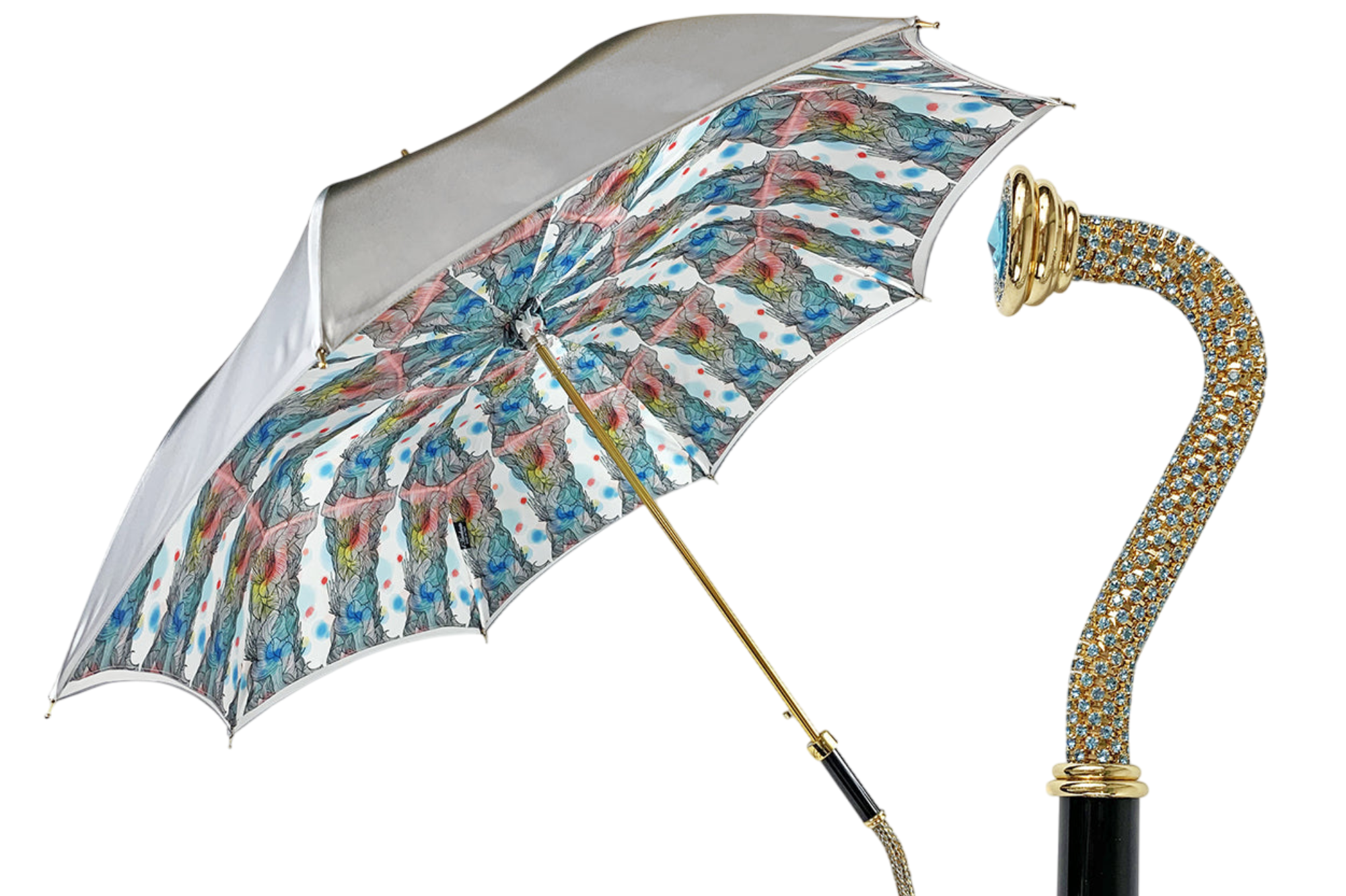 Grey Umbrella – Luxury Italian Handcrafted Satin Rain Umbrella with Anemone Design