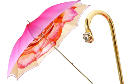 Pink Umbrella - Elegant Handmade Rain Umbrella with Rose Pattern & UV Protection