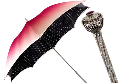 Luxury Women Umbrella – Black and White Umbrella with Swarovski Crystal Handle