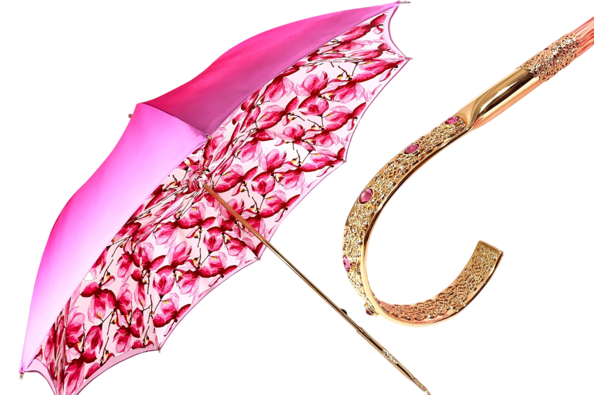 Double Canopy Umbrella – Fuchsia Pink Floral Interior Design, UV Protection