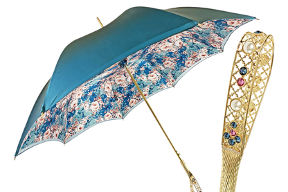 Floral Umbrella – Italian Luxury Satin Rain Umbrella with Swarovski Crystal Handle