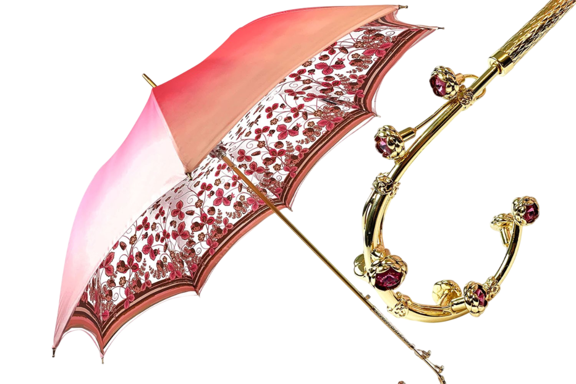 Light Pink Umbrella – Handcrafted Italian Luxury With Swarovski Floral Handle