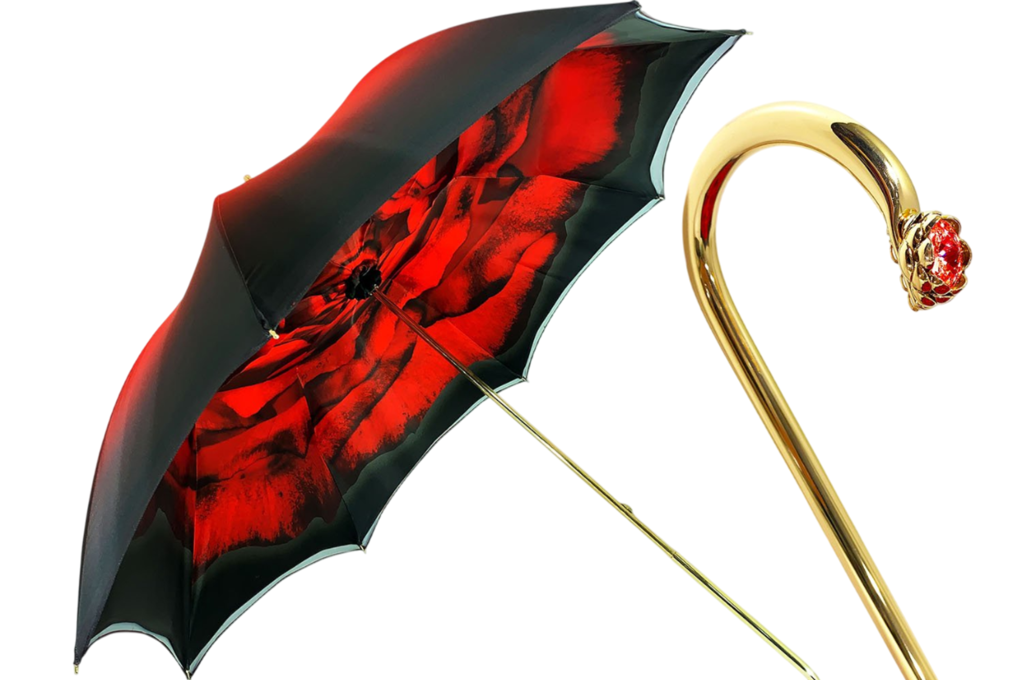 Red Double Canopy Umbrella – Handmade Women's Rain Umbrella with Rose Pattern