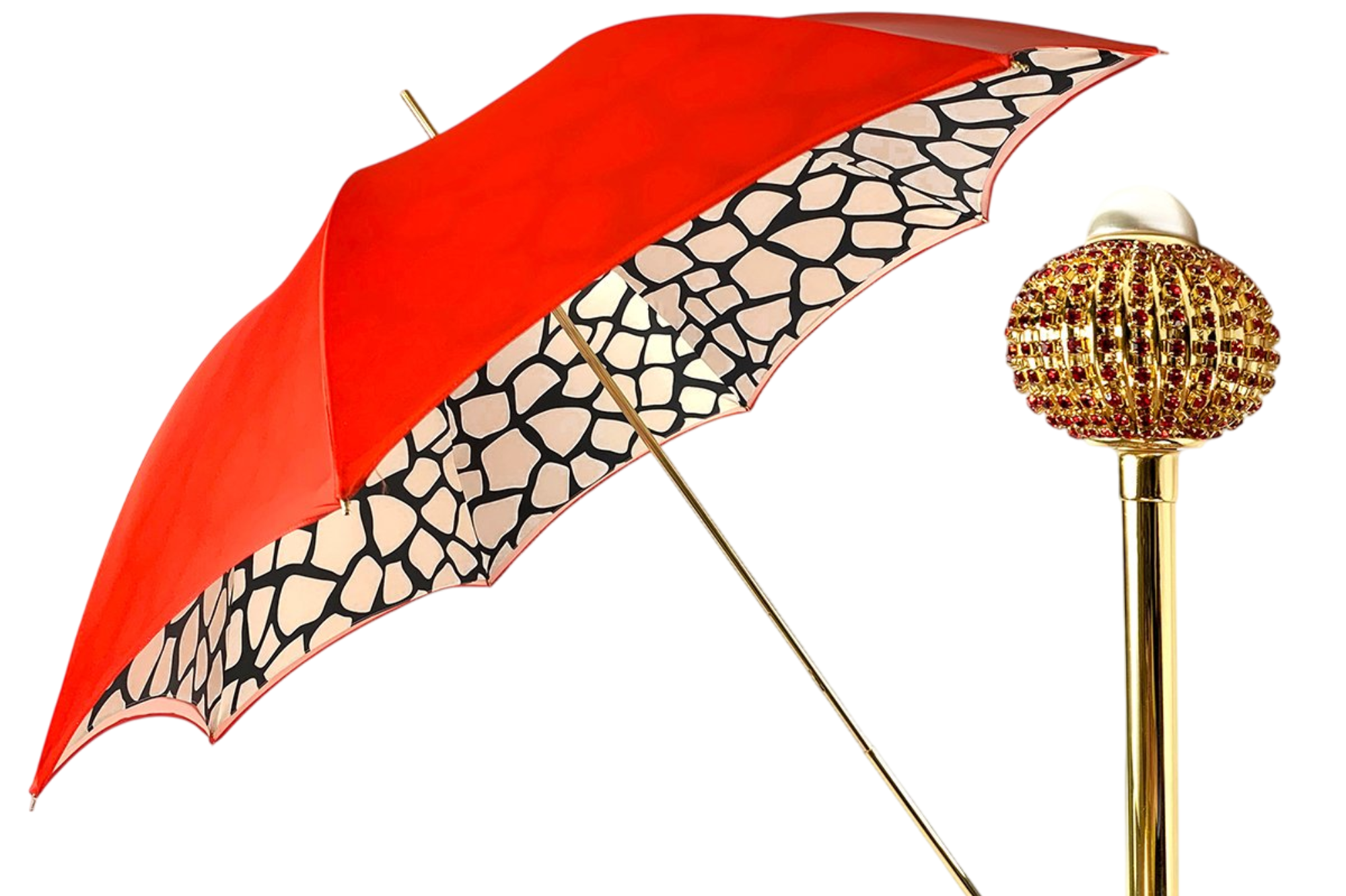 Luxury Giraffe Umbrella – Handmade Italian Rain Umbrella With Red Satin Canopy