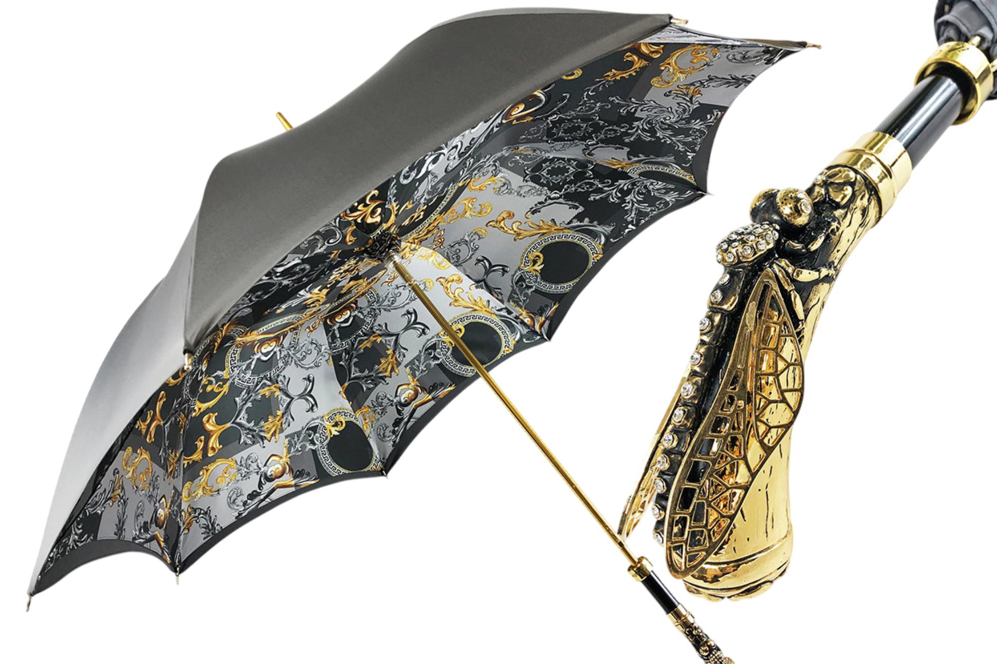 Handcrafted Luxury Umbrella – Elegant Satin Canopy With Dragonfly Handle & Swarovski Crystals