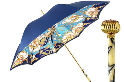Women's Blue Umbrella – Handmade Italian Double Cloth Canopy | Swarovski Crystal Handle