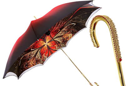 Luxury Ladies Umbrella – Handcrafted Double Canopy Red Gradient with Swarovski Crystal Handle