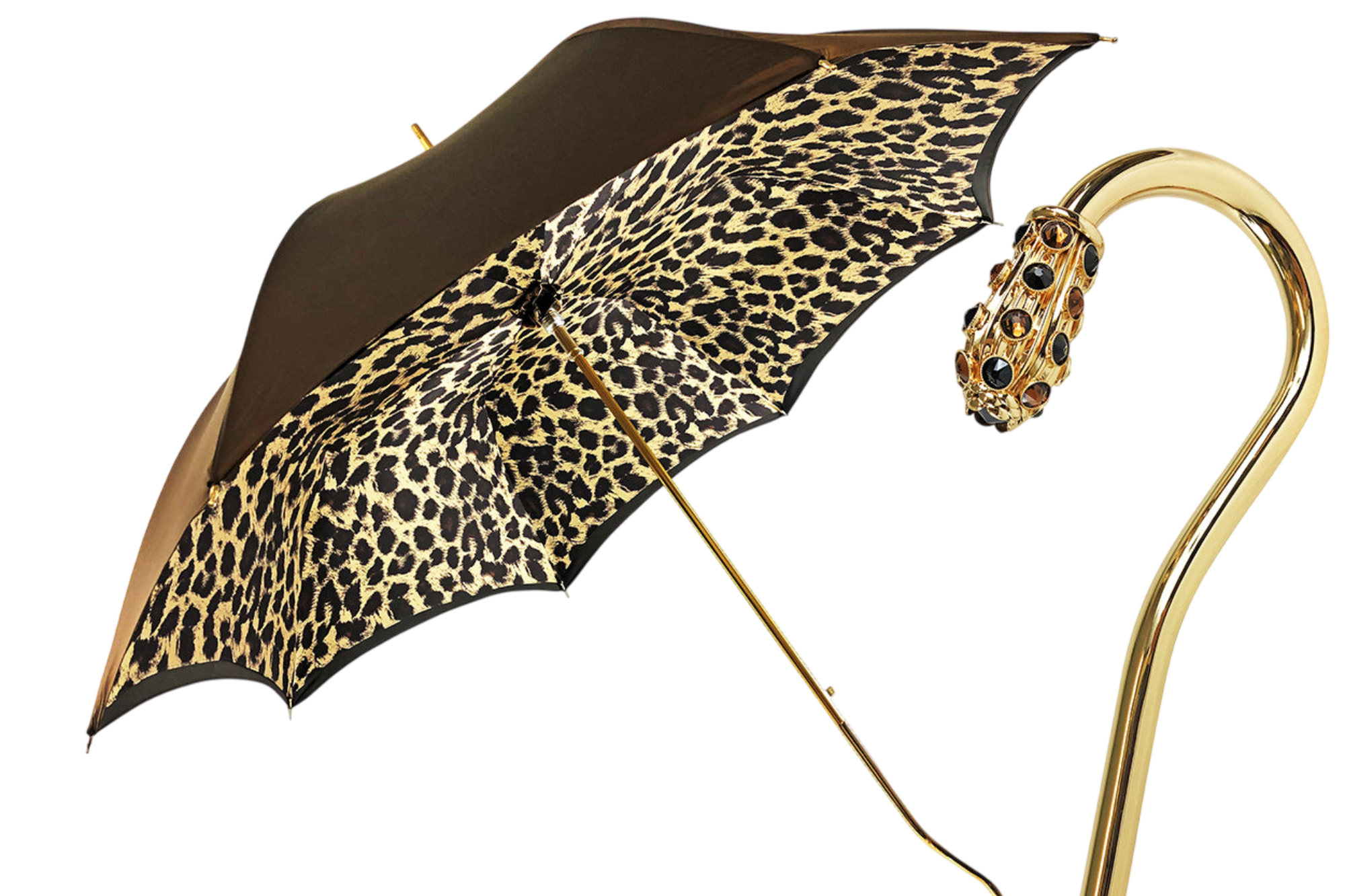 Luxury Leopard Umbrella – Handmade Swarovski Crystal Handle, Satin Canopy