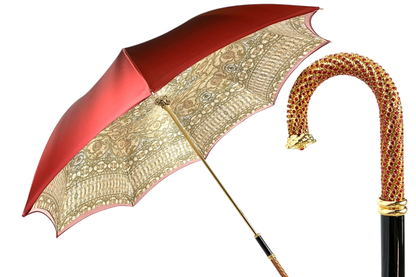 Baroque Print Umbrella – Italian Handmade Luxury Rain Accessory With 24K Gold Handle