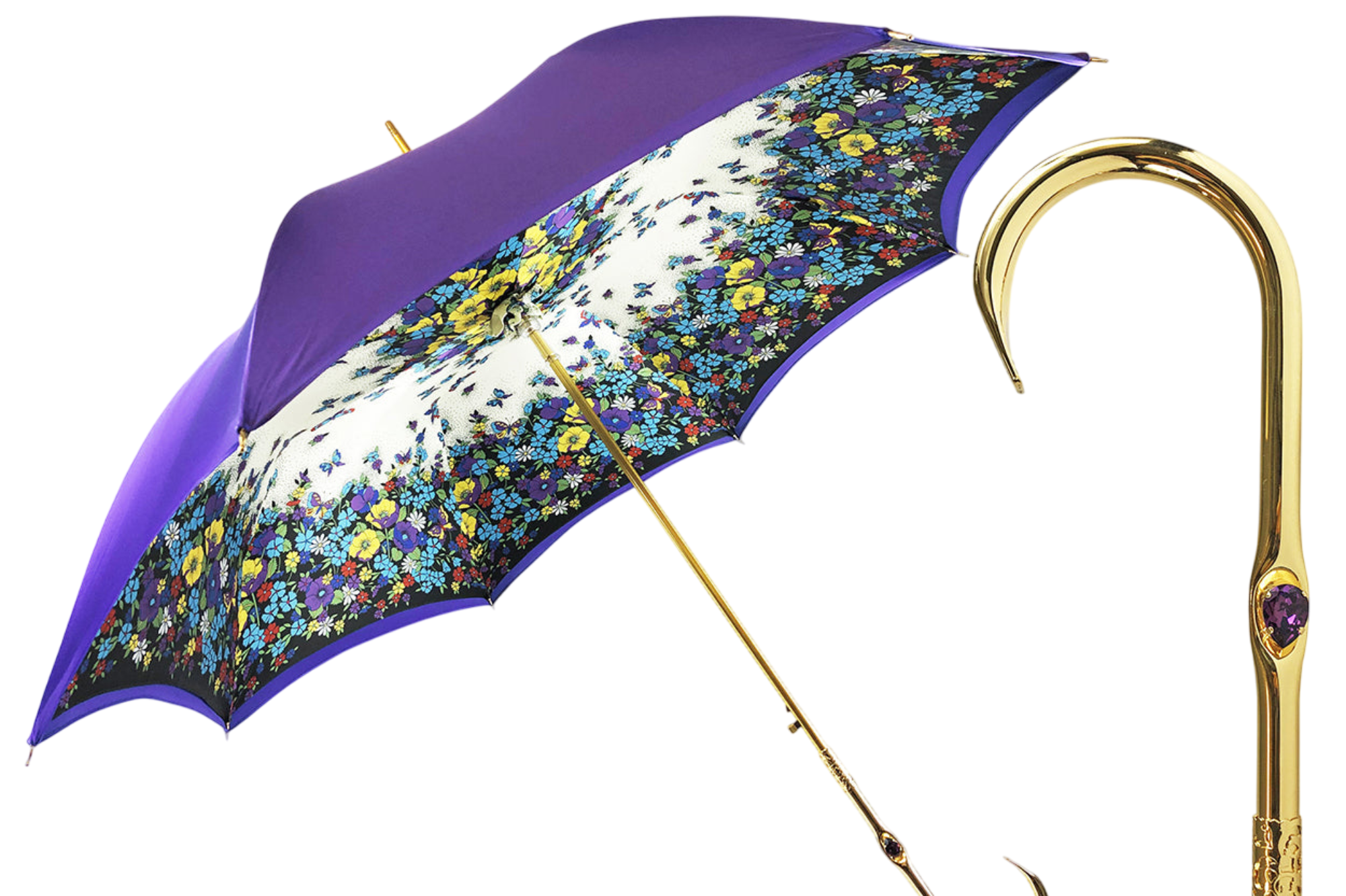 Handmade Italian Umbrella – Purple Satin Butterfly Design with Swarovski Crystal Handle