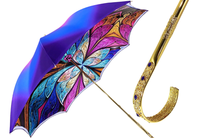Luxury Purple Umbrella – Double Canopy Handmade Italian Rain Umbrella With Gold-Plated Handle