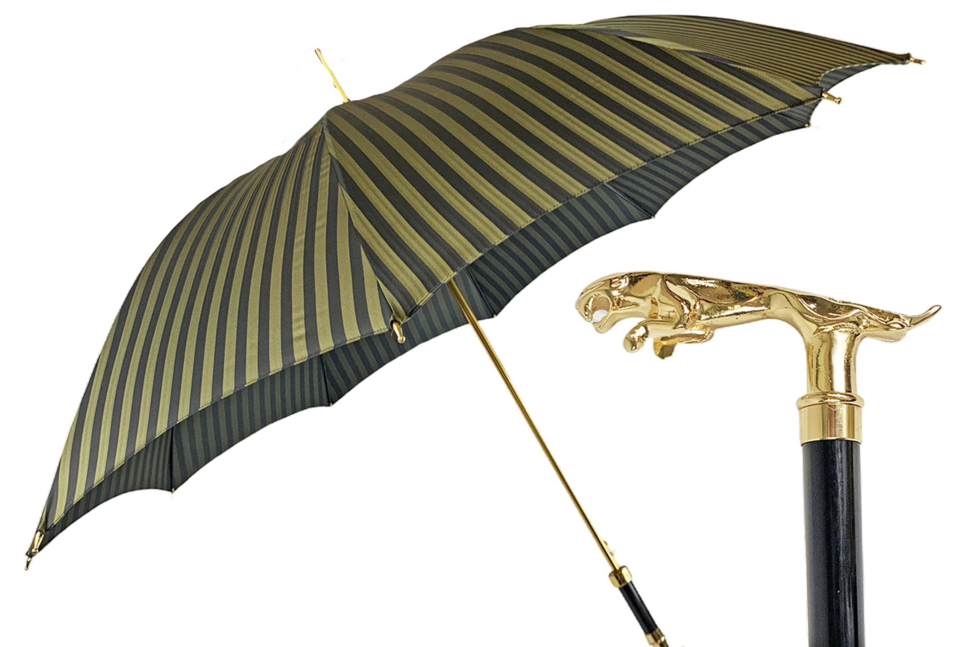 Black Pinstripe Umbrella – Luxury Men's Rain Gear with 24K Gold Handle & Automatic Opening