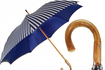 Men's Double Canopy Umbrella – Blue Striped Jacquard Fabric, Wind Resistant Rain Gear