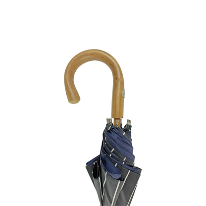 Men's Double Canopy Umbrella – Grey & Blue Striped Italian Handmade Rain Umbrella