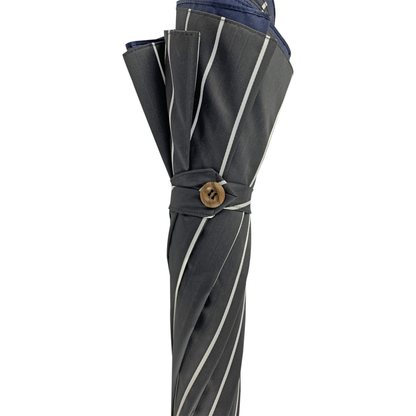 Men's Double Canopy Umbrella – Grey & Blue Striped Italian Handmade Rain Umbrella