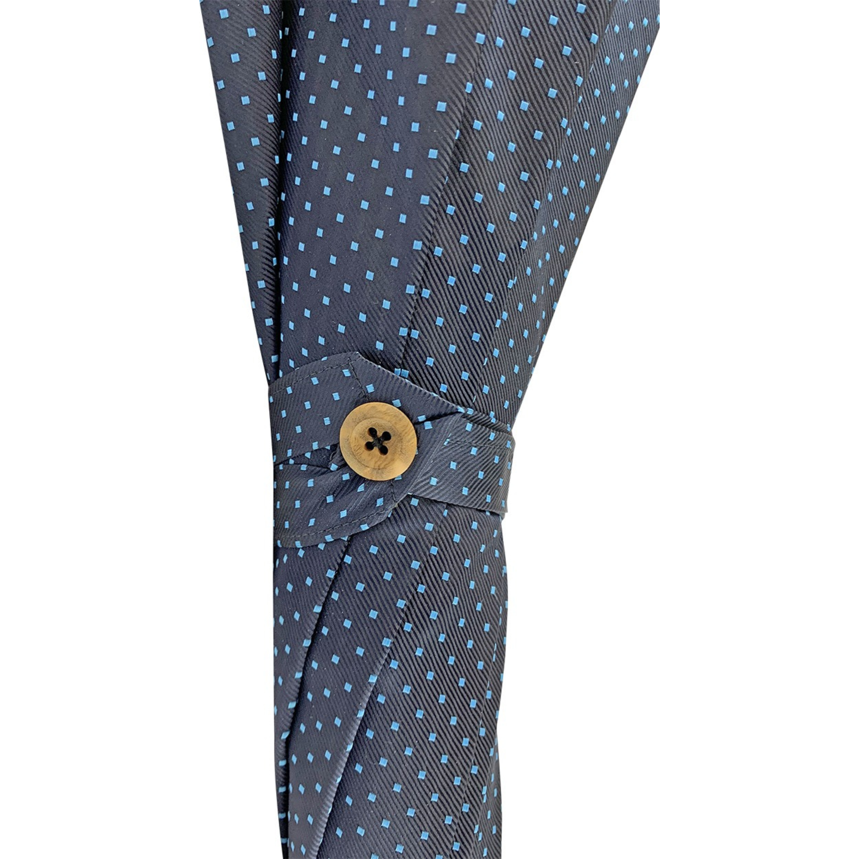 Men's Double Canopy Umbrella – Navy Blue Rain Umbrella with Wooden Handle & Dot Pattern