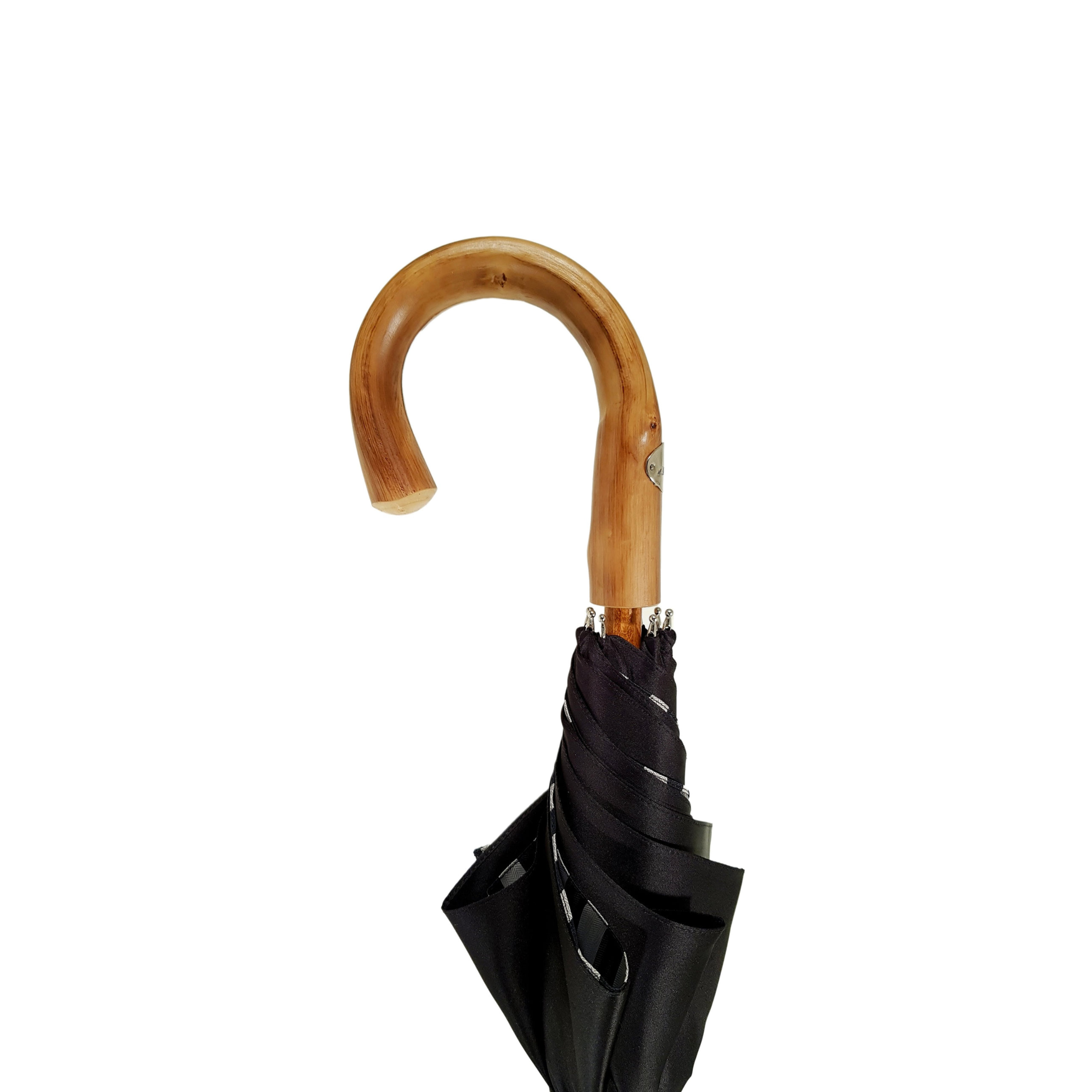 Double Canopy Umbrella – Elegant Men’s Rain Gear with Blue Striped Interior