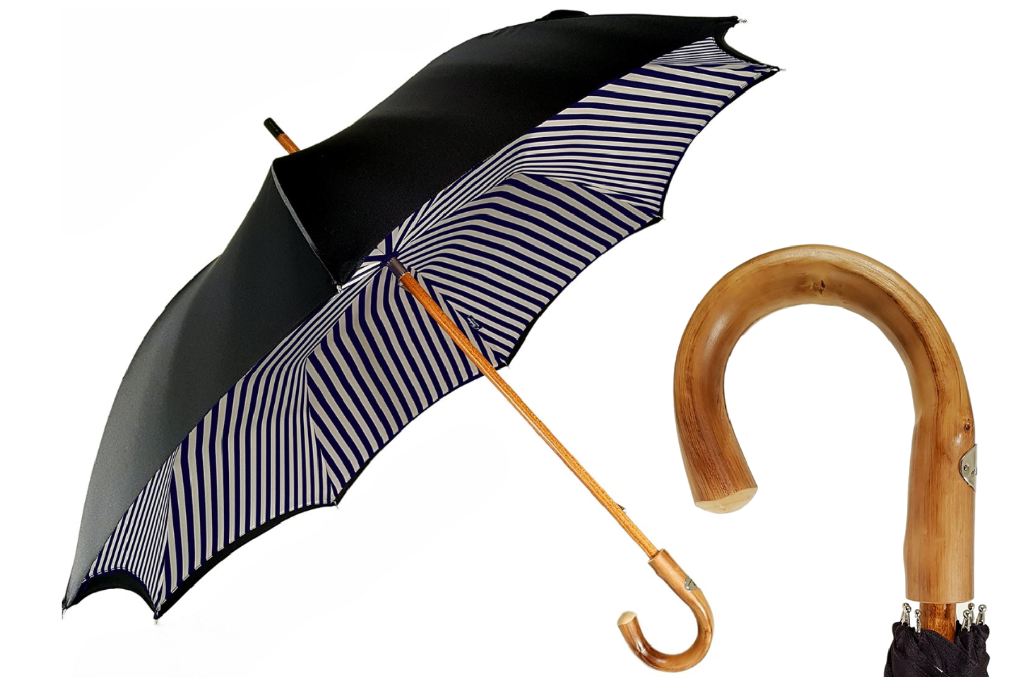Double Canopy Umbrella – Elegant Men’s Rain Gear with Blue Striped Interior
