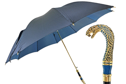 Luxury Jaquard Umbrella – 24K Gold-Plated Hand-Enameled Snake Handle, Fiber Carbon Ribs