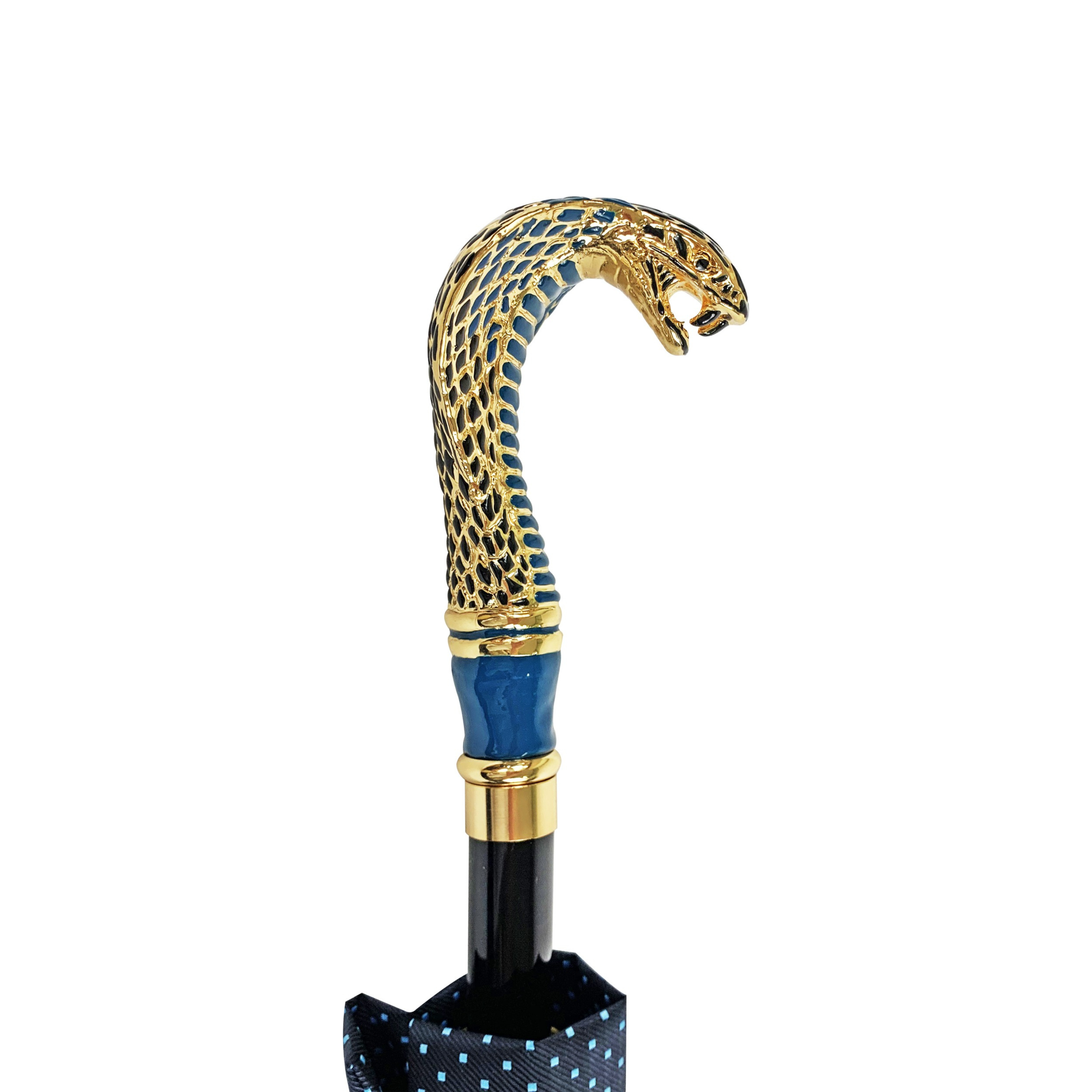 Luxury Jaquard Umbrella – 24K Gold-Plated Hand-Enameled Snake Handle, Fiber Carbon Ribs